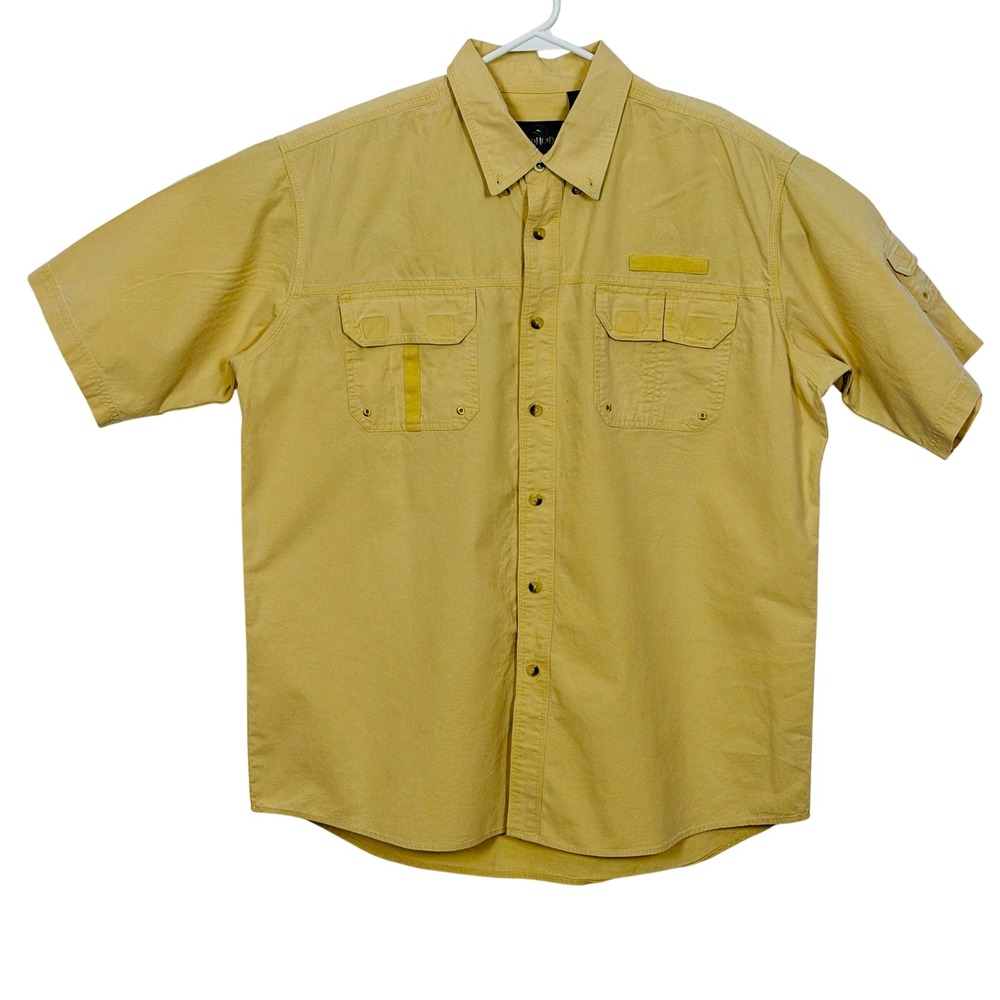 Red Head Mens Yellow Short Sleeve Button Up Shirt Utility Pockets XL Cotton